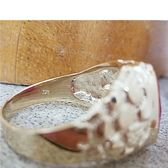 New Large 17mm Real 14k Yellow Gold Men's Nugget Ruby Ring - Picture 11 of 16